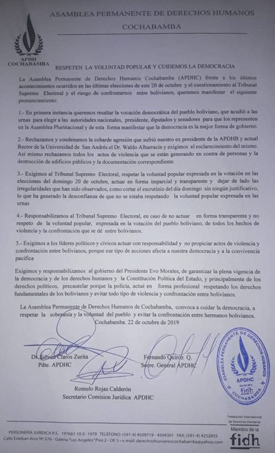 1 Pronunciamiento DDHH Cbba