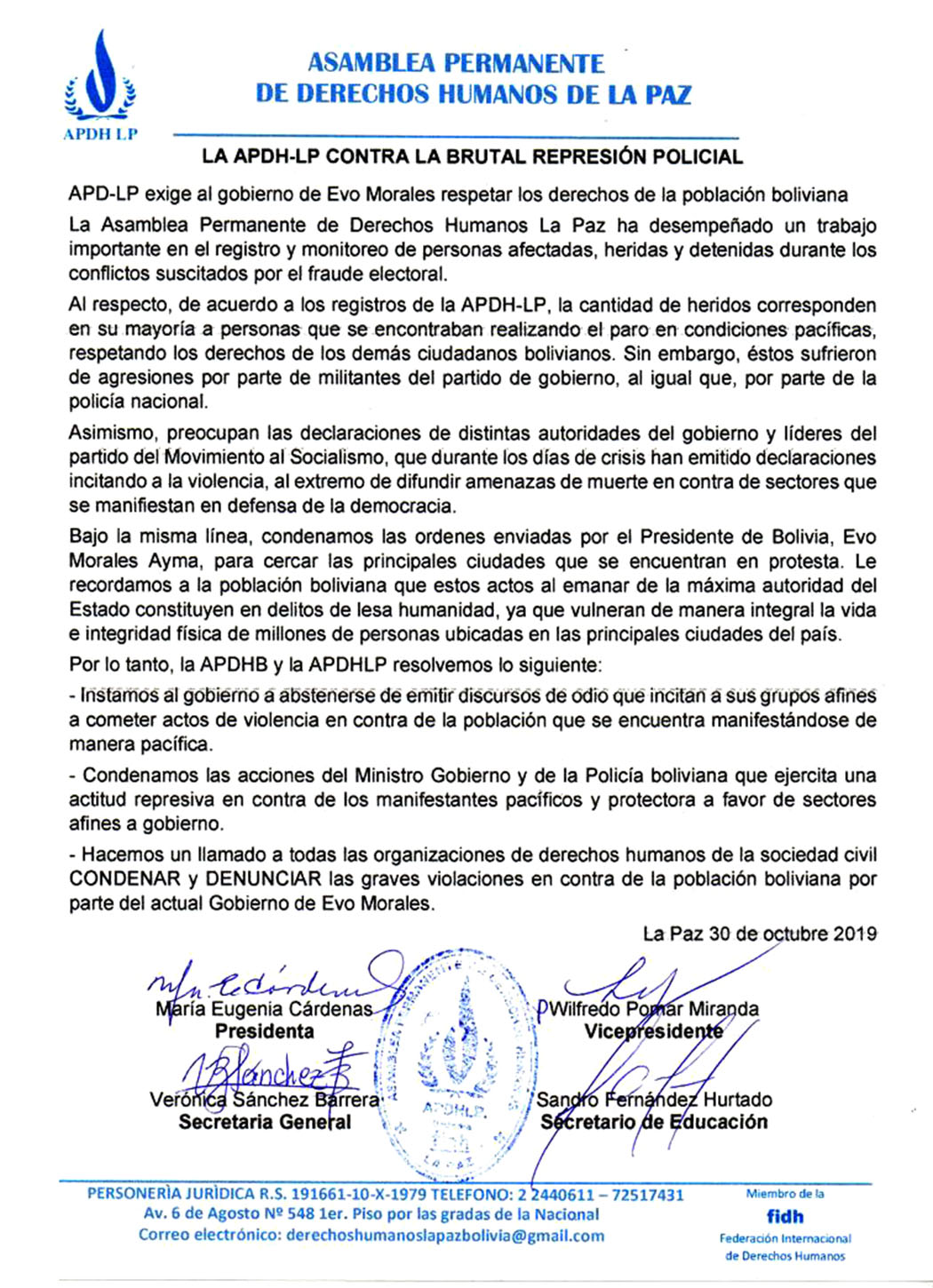 2 Pronunciamiento DDHH La Paz