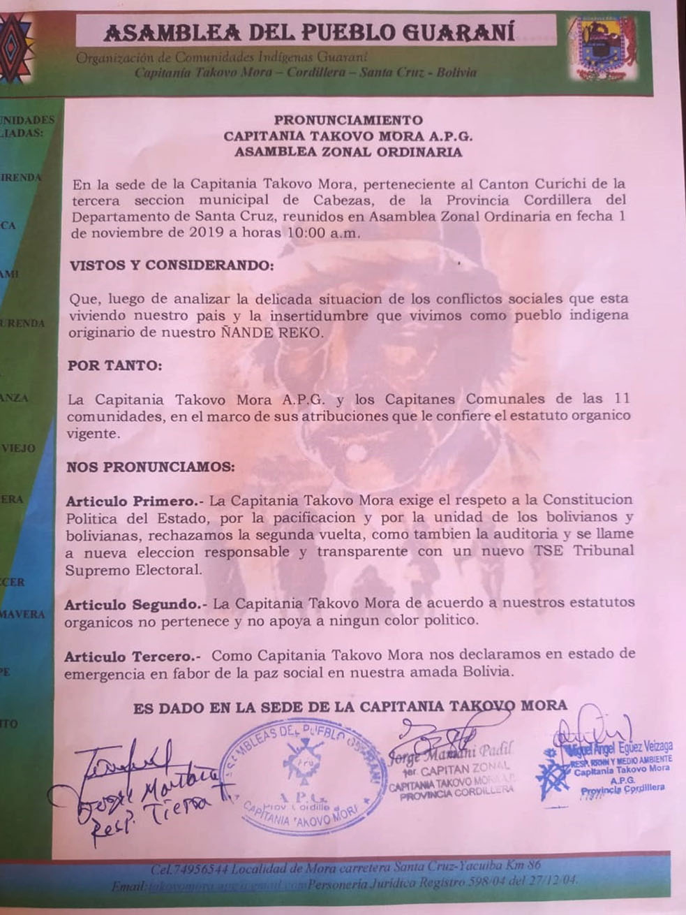 4 PronunciamientoAsamblea Pueblo Guarani1