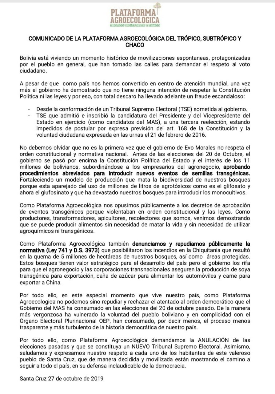 6 Pronunciamiento de Plataforma agroecologica tropico