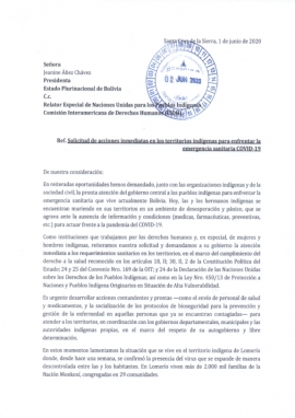 CARTA DE ORGANIZACIONES SOCIALES A PRESIDENTA DE BOLIVIA