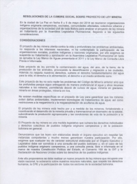 Resoluciones de la Cumbre Social sobre proyecto de Ley Minera