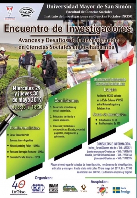 ENCUENTRO DE INVESTIGADORES “Avances y desafíos de la investigación en Ciencias Sociales en Cochabamba”