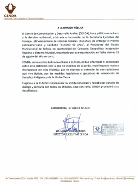 PRONUNCIAMIENTO: A LA OPINIÓN PÚBLICA